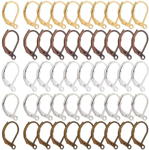 SOFPLATE 1 Box 200Pcs French Leverback Earring Hooks Huggie Earring Findings Bulk Brass Gold Wire with Loop Silver Dangle Small Lever Back Earring Wires for jewellery Making Supplies DIY Craft Beginne