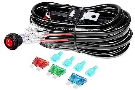 RIGIDON Cablaggio Fendinebbia con Interruttore 12V 40A Kit Cavi Fendinebbia Cablaggio Auto On-Off Interruttore per Barra LED Fuoristrada ATV Camion SUV e Moto (Model B - 2 cavi)