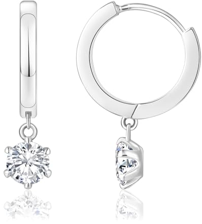 KRKC&CO Creolen mit Anhänger | Silber 925 Hängend Klappcreolen mit 5mm Designsteinen | Hypoallergene Baumeln Ohrringe für Damen, 15mm Huggie Ohrhänger | Geburtstags für Frau & Mädchen, Silber 4mm