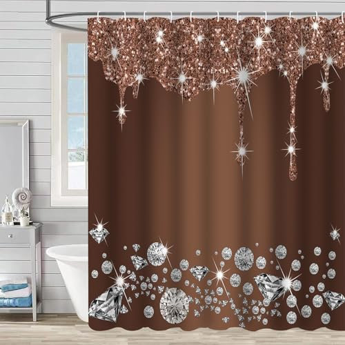 FAIRYGATE Duschvorhang Braun 180 Duschvorhang Antischimmel 180x180 cm Bad Waschbare Polyester Textil wasserdichte für Badewanne Bad mit 12 Duschvorhangringe B8311