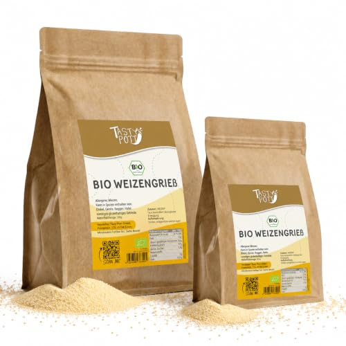 Tasty Pott Bio Weizengrieß | Grieß aus Weizen | Für Grießbrei und Grießpudding | Vegan Kochen | Im Beutel 500g