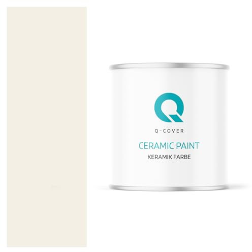 Q-COVER Keramik Farbe 2L (ca.14m²) Weiß-beige Wandfarbe Innenfarbe Abwaschbar Klasse 1 Mattfarbe Deckenfarbe Scheuerfest Küche Bad Treppen Ceramic Hohe Deckkfraft