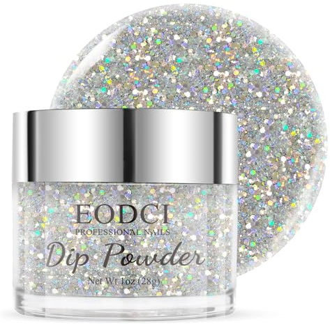 EODCI 1 Oz/28g Sequin Silver Dip Powder, Glitter Dipping Powder French Pro Collection System Nail Art Starter Manicure Salon DIY at Home, Odor-Free&Long-Lasting, No Needed Nail Lamp Curing
