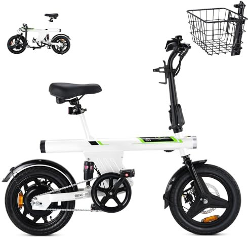 iScooter U1 E-Bike für Herren und Damen, 250W Motor, 25km/h, Klappbar, 14 Zoll, 36V 7,5Ah Akku, 40-60km Reichweite (U1 E Bike mit Basket)