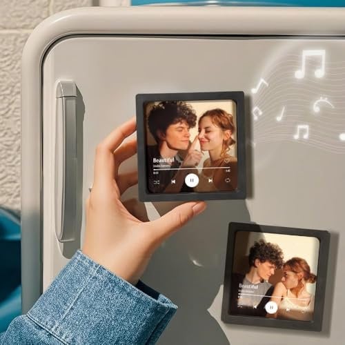 YUYQAQ Custom Music Fridge Magnet, Personalized Album Fridge Magnet with Photo, Plays Songs, Vinyl Record Refrigerator Magnet for Couples, Music Lovers Home Decor