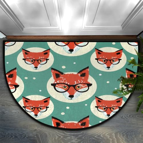 Mexpekil Halbrunde Fußmatte, 61 x 91,4 cm, lustiger Fuchs, Tierkopf, saugfähig, halbrund, rutschfest, waschbar, für Zuhause, Küche