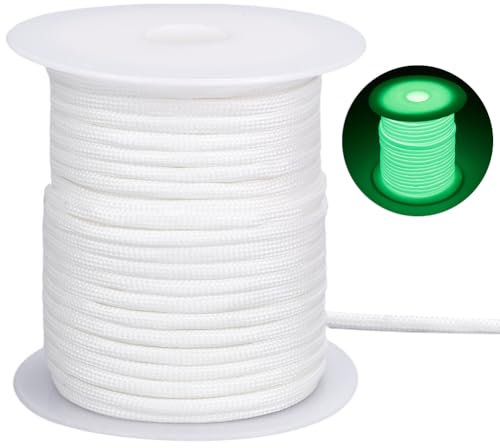 SOFPLATE 34 Yards/31m 4mm Paracord Glow in The Dark Para Cord 550 Parachute Spool Cords White Luminous Survival Climbing Paracords Lanyard Rope for Outdoor Hiking Beading Bracelets DIY Crafts Project