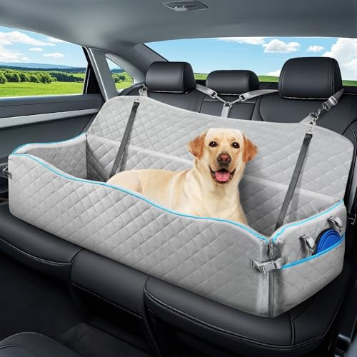 Tivray Groß Hunde Autositz, Hundeautositz für Große Hunde unter 120lbs oder 2 Mittelgroß Hunde, Erhöht Hund Autositzmit Memory Foam Dick Kissen, Abnehmbar & Waschbar Auto Hundebett für Rücksitz