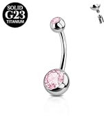 FunZing Bauchnabelpiercing Titan Silber, 12mm Stablänge, 14G Solid Titan, Rosa CZ Nabel Ringe für Body Piercing