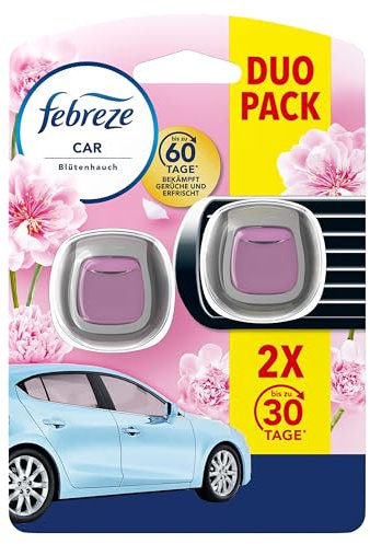 Febreze Auto Lufterfrischer 2x, Auto-Clip-Nachfüller mit Duft Blütenhauch Bekämpft Gerüche im Auto