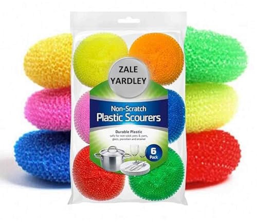 Zale Yardley Scourer Pack of 6, Plastic Scrubbing Scouring, Scrub Sponges, Washing Up Scourer Non Scratch plastic Wire Scrub, plastic Scourer, Sponge Scourer, Heavy Duty Cleaning Sponges