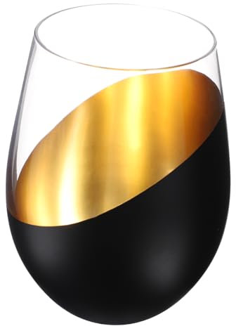 Garneck 1PCS Black Gold Stemless Wine Glasses - Elegant Crystal Tumblers for Wine - Water Juice and Cocktails Ideal for Parties Events and Everyday Use
