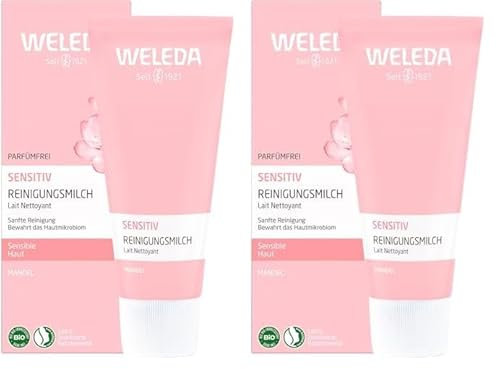 WELEDA Bio Mandel Sensitiv Reinigungsmilch, sanfte porentiefe Naturkosmetik Reinigung für sensible Haut im Gesicht, geeignet für Neurodermitiker und schonende Entfernung von Make-up (1 x 75 ml)
