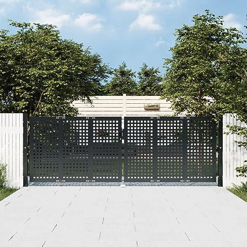 Homgoday Puerta de jardín Acero Gris Antracita 300x125 cm Puerta Jardin Puerta Jardin Metalica Puertas metalicas Exterior Puertas Jardin