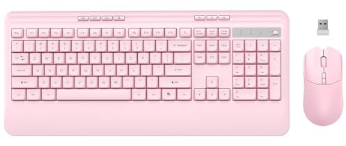 KOPJIPPOM Wireless Keyboard and Mouse Set with Quiet Keys, 2.4G Full Size Ergonomic Keyboard with Wrist Rest, Protective Covers, Soft Touch Silent Design for Windows, Computer, PC and Laptop