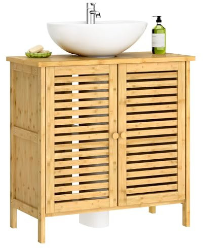 sogesfurniture Armadietto per lavabo, in bambù, con 2 ante lamellari, salvaspazio, 60 x 30 x 60 cm