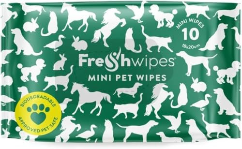 Fresh Wipes Pet Cleaning Wipes 1 Mini Pack (10 Wipes) - Vet Approved - Biodegradable & Odour Removing Wet Wipes for Dogs & Cats - Lavender & Mint Scent - Body & Paw Cleaner - Thick & Moist Dog Wipes