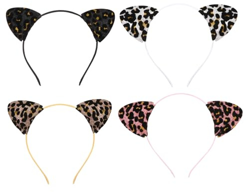 OATIPHO 4 Stück Leopardenmuster Katzenohren Stirnband aus Polyester Kreative Haaraccessoires für Cosplay und Tägliches Tragen für Party und Karneval