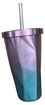 Gatuida Stainless Steel Tumbler Straw and Lid 500ml Double Wall Insulated Water Cup for Hot and Cold Drinks Pink Blue Sturdy Coffee Mug for Travel and Outdoor