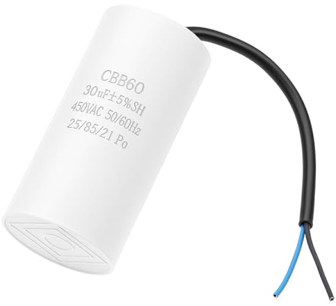 QWORK® Anlaufkondensator 30µF 450V CBB60 50/60HZ, Motorstartkondensator, Start/Betrieb für Kompressoren, Lüfter, Motoren, mit Kabel