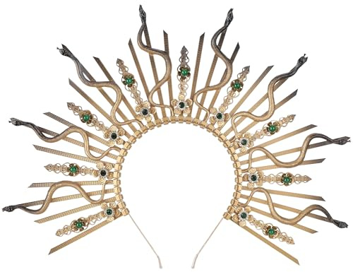 PartyforU Medusa Kopfschmuck Haarreif Sonne Elfen Feen Kostüm Damen Goldene Halo Blume Kristalle Krone Frauen Faschingskostüme Karneval Kostüm Renfaire Griechische Göttin Kopfbedeckung