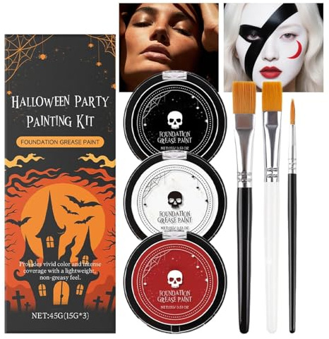 Goth White Foundation, Black White Red Professional Face Body Paint with Brushes, Makeup for Women Men Stage Performance Halloween Party Cosplay Events