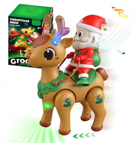 TZQFROCE Weihnachtsmann Spielzeug mit Musik/Licht Weihnachten Rentier Spielzeug Lustige Weihnachtsdekoration für Kinder Mädchen Junge Spielzeug Geschenk ab 4 Jahr Mädchen Junge