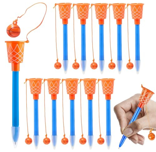 YUPZAR 10 Stück Basketball Kugelschreiber mit Korb, 14.3CM Schwarz Tinte Basketball Stifte 0,7mm Feiner Spitze Stifte Weichem Griff Schreibstifte für Studierende Kinder Schule Büro Basketball Party