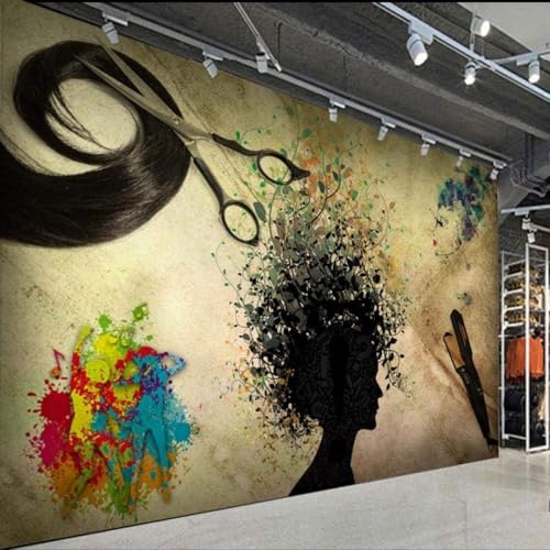 XLMING Handgemalt Nostalgie Aquarell Kunst Graffiti Friseursalon 3D Tapeten Tapete Seidigkeit Home Esszimmer Möbel Sofa Schlafzimmer Wohnzimmer TV Hintergrund-430cm×300cm
