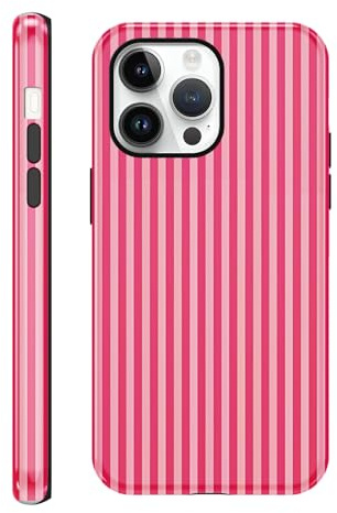 Saqmkil Coque pour iPhone 14 Pro, Silicone Housse Étui avec Aesthetic été Stripes Striped Motif Design, Femme Fille Anti-Rayures Protection Etui Bumper Cover pour iPhone 14 Pro 6,1'', Rose Rouge