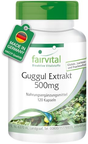 fairvital Guggul Extrakt 500mg, 120 Kapseln, 5% Guggulsterone, qualitätsgeprüft und hochdosiert, 100% vegan, Made in Germany