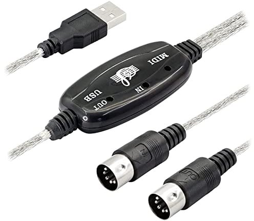 Kueohse USB MIDI Cable Adapter, USB Type A Male to MIDI Din 5 Pin In-Out Cable Interface with LED Indicator for Music Keyboard
