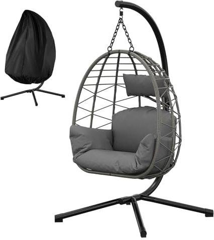 GarveeMore 130 kg Hängesessel mit Gestell Outdoor für Balkon, Verstellbar | Hängesitz mit Dicken Kissen, Böhmisch-Stil Schaukelsessel mit Regenschutz-Abdeckung, Deko für Indoor Wohnzimmer