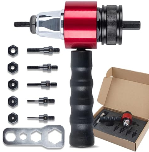 M3-M8 Electric Rivet Gun Adapter Kit, Rivet Nut Drill Adapter, Automatic Riveting Gun with Carrying Case, Thread Insert Tool Kit – SAE 6-32, 8-32, 10-32, 10-24, 1/4-20 for DIY, Automotive, Mechanical