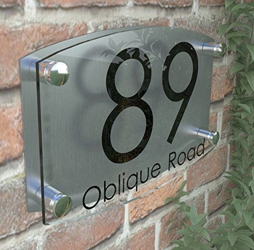 MODERN HOUSE SIGN PLAQUE DOOR NUMBER STREET GLASS EFFECT ACRYLIC ALUMINIUM NAME