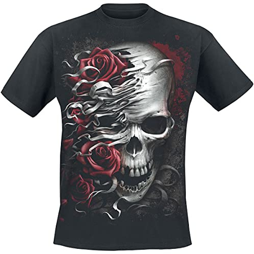 Spiral Skulls N' Roses Männer T-Shirt schwarz Gothic, Horror, Rockwear, Totenköpfe