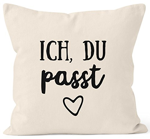 MoonWorks Kissen-Bezug Valentinstag Liebe Ich du passt Kissen-Hülle Deko-Kissen Baumwolle Natur 40cm x 40cm