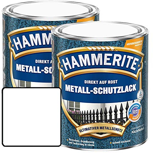 Hammerite Metall-Schutzlack glänzend Grundierung Rostschutz weiß Sparpaket, 2 x 750ml