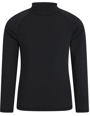 Mountain Warehouse Kids Rash Vest - UV Protection Rash Guard, Long Sleeves Childrens Rash Shirt, Flat Seams, Quick Drying, Stretch Fabric - Ideal for Swimming, Black Kids Size 11-12 Years