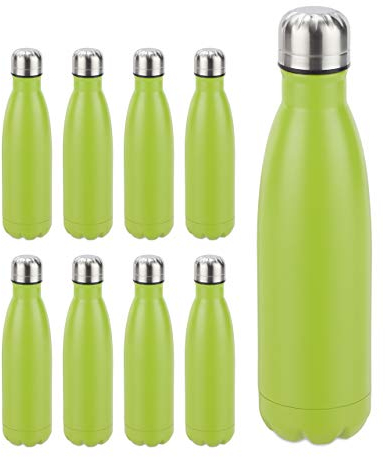 Relaxdays 9X Bottiglia Termica in Acciaio Inox, Chiusura Ermetica, per Bevande Calde e Fredde, Borraccia Isolante 500 ml, Verde