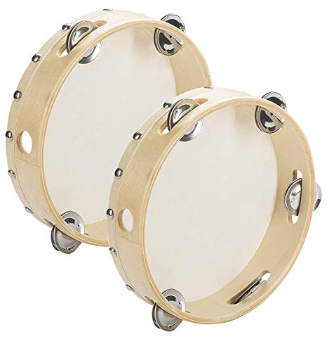 Tosnail 2 Pack 8 Wood Handheld Tambourine - Single Row 5 Pairs Jingles