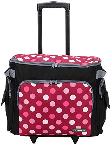 SEMPLIX Nähmaschinentrolley 50x43x32cm für alle gängigen Haushaltsnähmaschinen, Nähmaschinenkoffer für komfortablen Transport und sichere Aufbewahrung Beere-rosa
