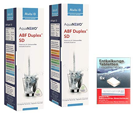 Alvito 2 x Wasserfilter ABF Duplex SD AquaNevo - Aktivkohle Blockfilter 1,5 µm + Entkalkertabs