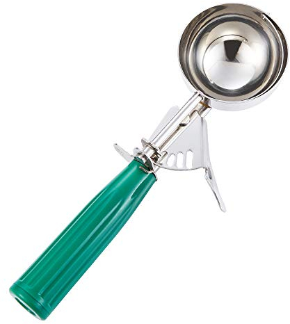 Saebye Portion Scoop - #12 (2.7 oz) - Disher, Cookie Scoop, Ice Cream Soop - Portion Control - 18/8 Stainless Steel, Green Handle