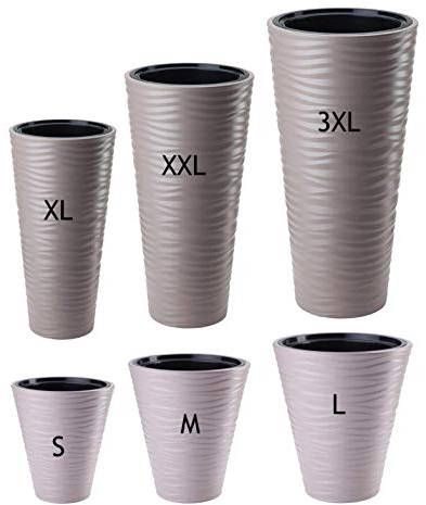 MELTOM Blumentopf Slim Rund 3D Effekt - Wellen - Farbe: Taupe mit Herausnehmbaren Einsatz, Set 6