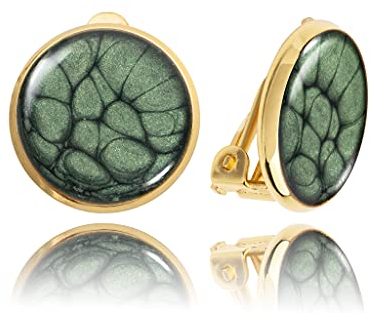 Bequem Elegant Klassisch Klein Runde Clip Ohrringe - Ohrclips Ohne Ohrlöcher Schmuck für Damen (Stil 25 - Gemalte Grün Gold)