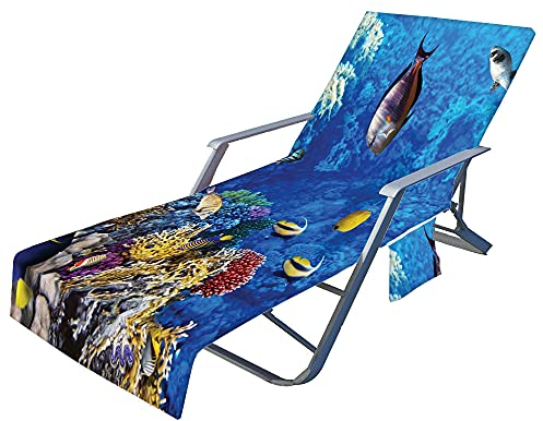 FANSU Ozean Schonbezug für Gartenliege Frottee Liegenauflage Garten Sonnenliege Handtuch mit 2 Taschen Stuhl Strandtuch für Schwimmbäder Strände Gartenhotels (Koralle,75x210cm)