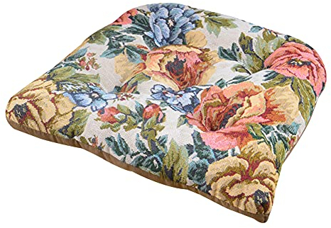 FANSU Stuhlkissen mit Bändern, Blumen Drucken Sitzkissen Jacquard Weiches Stuhl Auflage Tatami Komfortable Sitzpolster für Indoor Zuhause Stuhl Balkon Garten (45x45x7cm,Landhausstil)