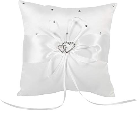 Restokki Hochzeit Ringkissen, Ringkissen Hochzeit Standesamt, Braut Ringträger Halter Kissen Doppelherz Ehering Hochzeitszubehör Dekoration Zubehör für Ringträger (Weiß)