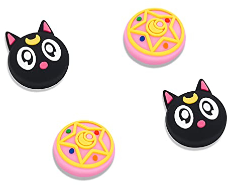 DLseego Thumb Grips compatibles con Switch y Switch OLED, Funda de Silicona Suave para el Joystick y el Stick analógico de Switch Lite y Controller - Negro Cat y Star (4 Piezas)